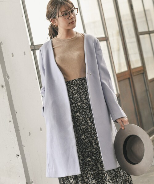 Andemiu（アンデミュウ）の「ノーカラーモッサコート（ジャケット/アウター・ライトグレー/キャメル/ライトブルー）」の6枚目の写真