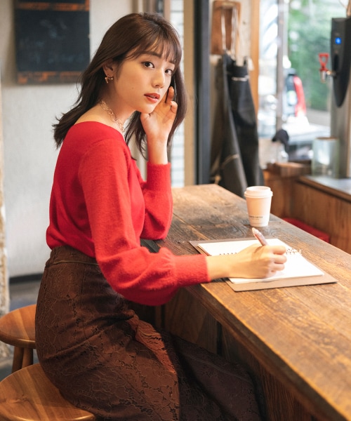 Andemiu（アンデミュウ）の「パイピングレースタイトスカート（スカート・ピンク/ブラウン/ブルー）」の8枚目の写真