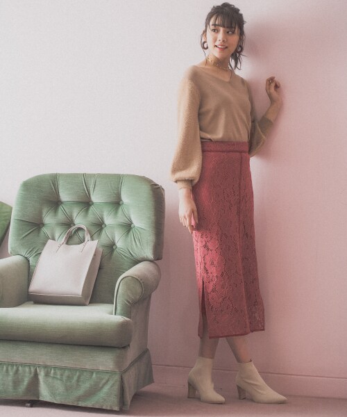 Andemiu（アンデミュウ）の「パイピングレースタイトスカート（スカート・ピンク/ブラウン/ブルー）」の4枚目の写真