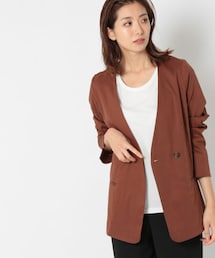 極美品♦︎ BABYLONE ノーカラージャケット　38キャメルカーディガン日本製 セール】 キュプラコットンオックス ノーカラージャケット