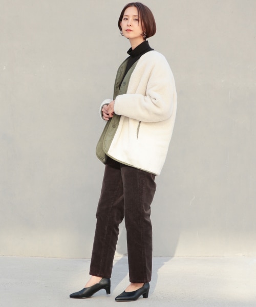 LEPSIM(レプシィム)の「リバーライトボアコート(ジャケット/アウター・キナリ×カーキ/グレージュ×ブラック/ブラウン×キャメル)」の4枚目の写真