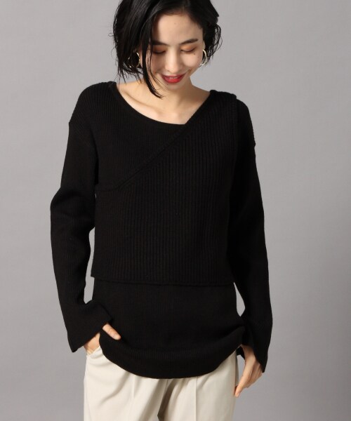 LOWRYS FARM（ローリーズファーム）の「リブアシメ２Ｐプルオーバー（トップス・アイボリー/ブラック/ブラウン/グリーン）」の2枚目の写真