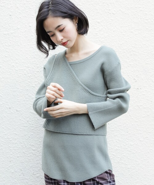 LOWRYS FARM（ローリーズファーム）の「リブアシメ２Ｐプルオーバー（トップス・アイボリー/ブラック/ブラウン/グリーン）」の4枚目の写真