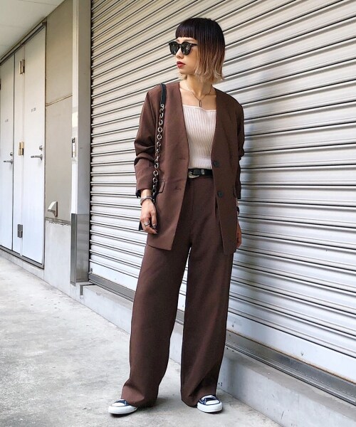 PAGEBOY（ページボーイ）の「セットアップノーカラージャケット【25番色のみWEB限定カラー】（ジャケット/アウター・グレージュ/チャコールグレー/【WEB限定】ピンク/ブラウン）」の7枚目の写真