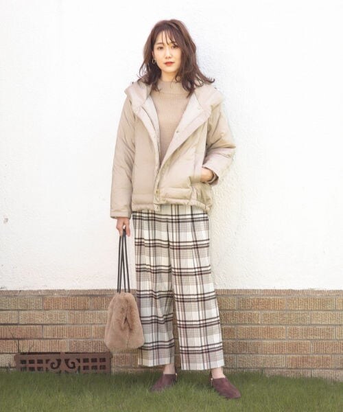GLOBAL WORK（グローバルワーク）の「あったか美(うつく)シルエットワイドパンツチェック（パンツ・アイボリー(チェック)/グレー(グレンチェック)/モノトーン(グレンチェック)/ブラウン(チェック)）」の5枚目の写真