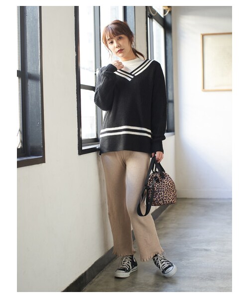 Green Parks(グリーンパークス)の「・RAY CASSIN リブニットパンツ(パンツ・ブラック/ベージュ/ブラウン・F)」の5枚目の写真