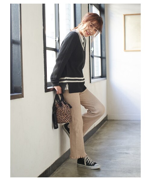 Green Parks(グリーンパークス)の「・RAY CASSIN リブニットパンツ(パンツ・ブラック/ベージュ/ブラウン・F)」の4枚目の写真