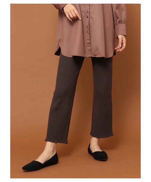 Green Parks(グリーンパークス)の「・RAY CASSIN リブニットパンツ(パンツ・ブラック/ベージュ/ブラウン・F)」の1枚目の写真