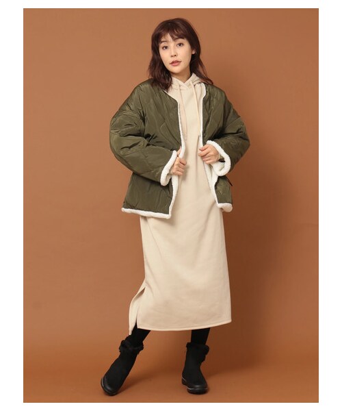 Green　Parks（グリーンパークス）の「Petit Fleur リバーシブルボアジャケット（ジャケット/アウター・ブラック/カーキ・M）」の7枚目の写真