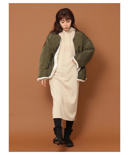 Green　Parks（グリーンパークス）の「Petit Fleur リバーシブルボアジャケット（ジャケット/アウター・ブラック/カーキ・M）」の8枚目の写真