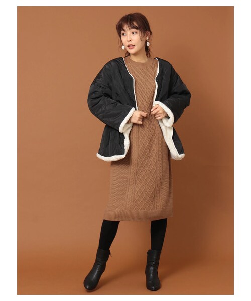 Green　Parks（グリーンパークス）の「Petit Fleur リバーシブルボアジャケット（ジャケット/アウター・ブラック/カーキ・M）」の3枚目の写真