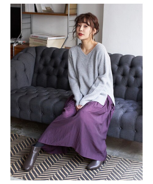 Green　Parks（グリーンパークス）の「ギャザーロングスカート（スカート・ブラック/ベージュ/カーキ/パープル・F）」の5枚目の写真