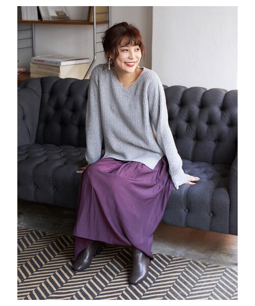 Green　Parks（グリーンパークス）の「ギャザーロングスカート（スカート・ブラック/ベージュ/カーキ/パープル・F）」の4枚目の写真