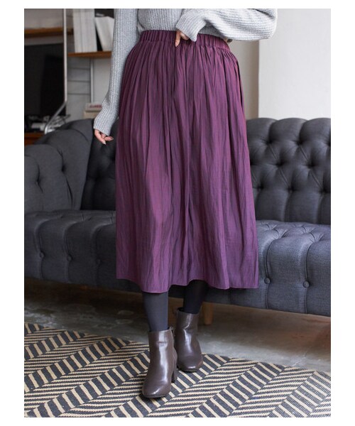 Green　Parks（グリーンパークス）の「ギャザーロングスカート（スカート・ブラック/ベージュ/カーキ/パープル・F）」の17枚目の写真