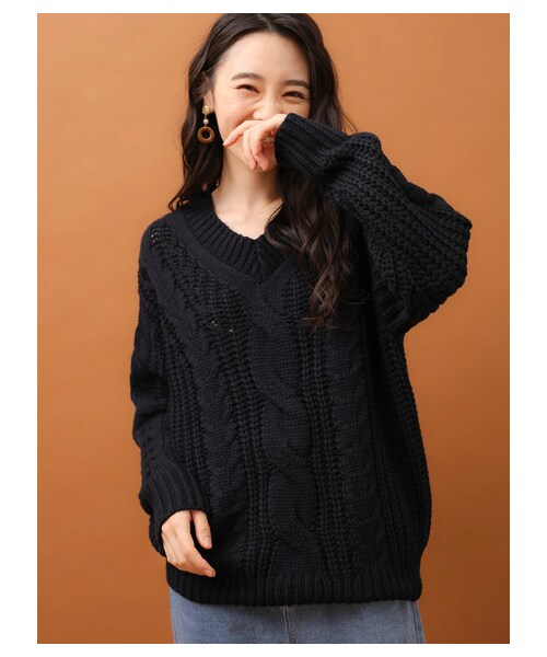 Green　Parks（グリーンパークス）の「ざっくりニットプルオーバー（トップス・ボルドー/ライトベージュ/ネイビー・F）」の18枚目の写真