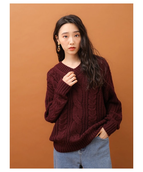 Green　Parks（グリーンパークス）の「ざっくりニットプルオーバー（トップス・ボルドー/ライトベージュ/ネイビー・F）」の16枚目の写真