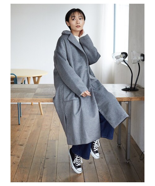 AMERICAN HOLIC（アメリカンホリック）の「【Special Price】パッチポケットガウン風コート（ジャケット/アウター・杢グレー/ブラック/キャメル・M/L）」の8枚目の写真