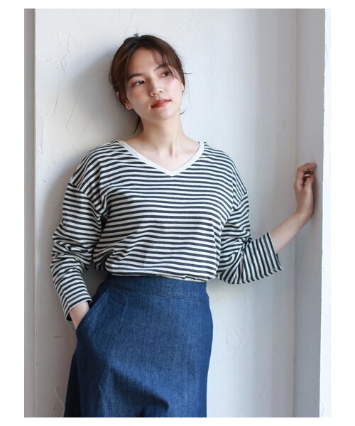 AMERICAN HOLIC(アメリカンホリック)の「【Special Price】2WAY衿リブカットプルオーバー(トップス・チャコールグレー/グレーベージュ/ボーダーネイビー/ボーダーグレー/ボーダーブラック・M/L)」の6枚目の写真