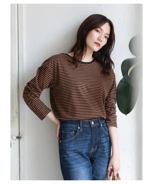 AMERICAN HOLIC(アメリカンホリック)の「【Special Price】2WAY衿リブカットプルオーバー(トップス・チャコールグレー/グレーベージュ/ボーダーネイビー/ボーダーグレー/ボーダーブラック・M/L)」の1枚目の写真