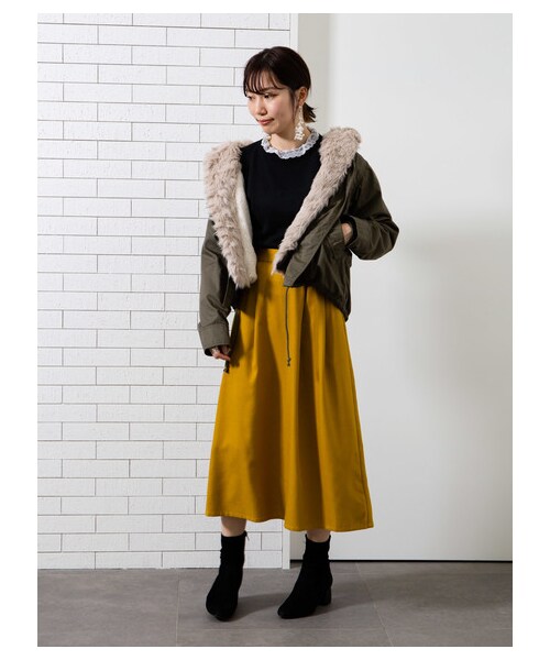 earth music&ecology（アースミュージックアンドエコロジー）の「レンチング™EV洗えるあったかスカート（スカート・ブラック/ベージュ/マスタード/ダークグリーン/チェックレッド/チェックネイビー/チェックブラウン/チェックブラック・F）」の16枚目の写真