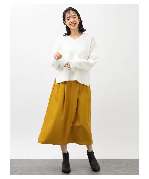 earth music&ecology（アースミュージックアンドエコロジー）の「レンチング™EV洗えるあったかスカート（スカート・ブラック/ベージュ/マスタード/ダークグリーン/チェックレッド/チェックネイビー/チェックブラウン/チェックブラック・F）」の7枚目の写真