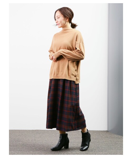 earth music&ecology（アースミュージックアンドエコロジー）の「レンチング™EV洗えるあったかスカート（スカート・ブラック/ベージュ/マスタード/ダークグリーン/チェックレッド/チェックネイビー/チェックブラウン/チェックブラック・F）」の21枚目の写真