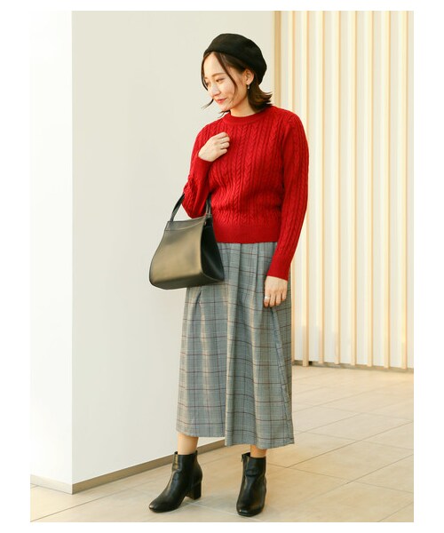 earth music&ecology（アースミュージックアンドエコロジー）の「レンチング™EV洗えるあったかスカート（スカート・ブラック/ベージュ/マスタード/ダークグリーン/チェックレッド/チェックネイビー/チェックブラウン/チェックブラック・F）」の19枚目の写真