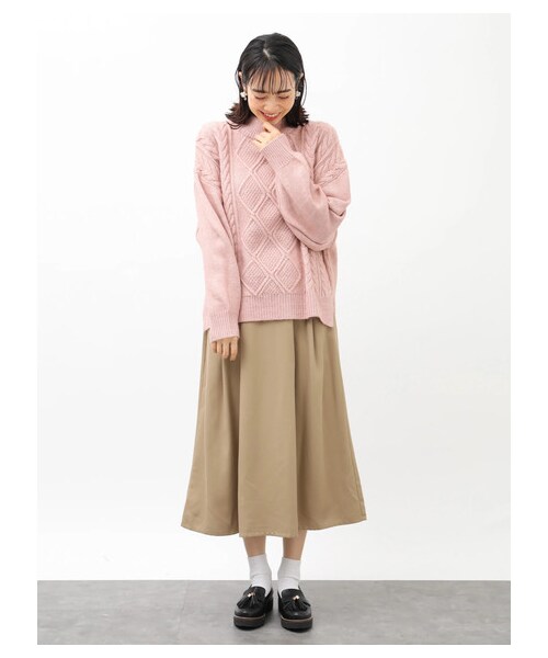 earth music&ecology（アースミュージックアンドエコロジー）の「レンチング™EV洗えるあったかスカート（スカート・ブラック/ベージュ/マスタード/ダークグリーン/チェックレッド/チェックネイビー/チェックブラウン/チェックブラック・F）」の2枚目の写真