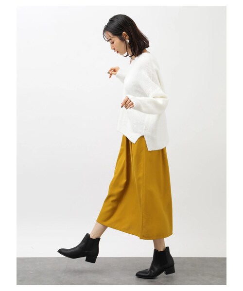 earth music&ecology（アースミュージックアンドエコロジー）の「レンチング™EV洗えるあったかスカート（スカート・ブラック/ベージュ/マスタード/ダークグリーン/チェックレッド/チェックネイビー/チェックブラウン/チェックブラック・F）」の8枚目の写真