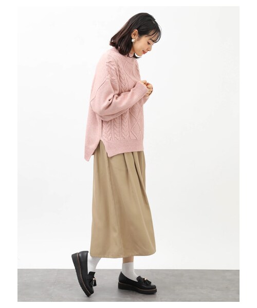 earth music&ecology（アースミュージックアンドエコロジー）の「レンチング™EV洗えるあったかスカート（スカート・ブラック/ベージュ/マスタード/ダークグリーン/チェックレッド/チェックネイビー/チェックブラウン/チェックブラック・F）」の4枚目の写真