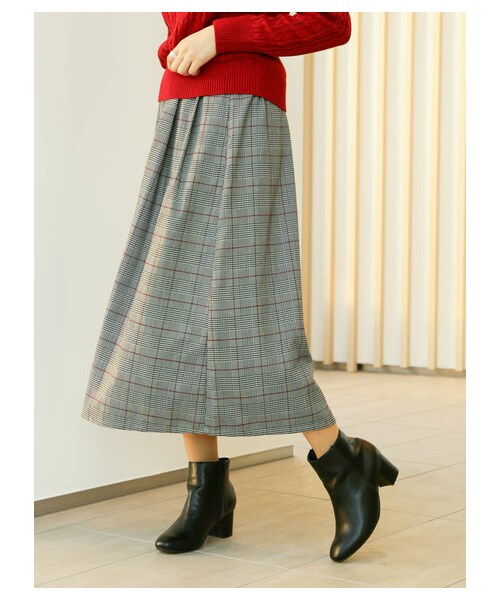 earth music&ecology（アースミュージックアンドエコロジー）の「レンチング™EV洗えるあったかスカート（スカート・ブラック/ベージュ/マスタード/ダークグリーン/チェックレッド/チェックネイビー/チェックブラウン/チェックブラック・F）」の20枚目の写真