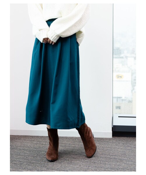 earth music&ecology（アースミュージックアンドエコロジー）の「レンチング™EV洗えるあったかスカート（スカート・ブラック/ベージュ/マスタード/ダークグリーン/チェックレッド/チェックネイビー/チェックブラウン/チェックブラック・F）」の13枚目の写真