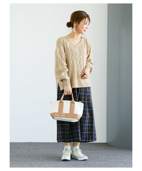 earth music&ecology（アースミュージックアンドエコロジー）の「レンチング™EV洗えるあったかスカート（スカート・ブラック/ベージュ/マスタード/ダークグリーン/チェックレッド/チェックネイビー/チェックブラウン/チェックブラック・F）」の17枚目の写真