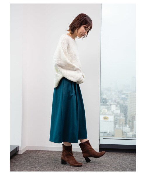 earth music&ecology（アースミュージックアンドエコロジー）の「レンチング™EV洗えるあったかスカート（スカート・ブラック/ベージュ/マスタード/ダークグリーン/チェックレッド/チェックネイビー/チェックブラウン/チェックブラック・F）」の14枚目の写真