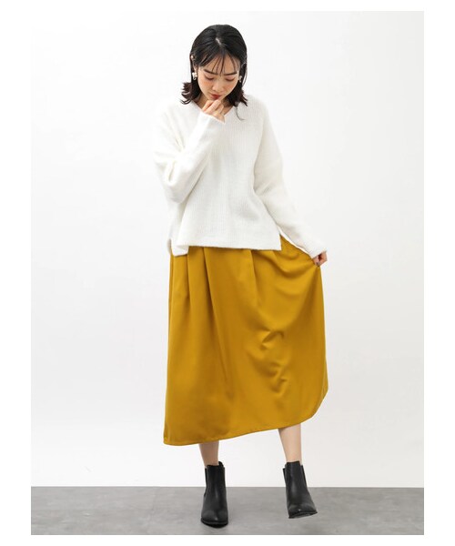 earth music&ecology（アースミュージックアンドエコロジー）の「レンチング™EV洗えるあったかスカート（スカート・ブラック/ベージュ/マスタード/ダークグリーン/チェックレッド/チェックネイビー/チェックブラウン/チェックブラック・F）」の6枚目の写真