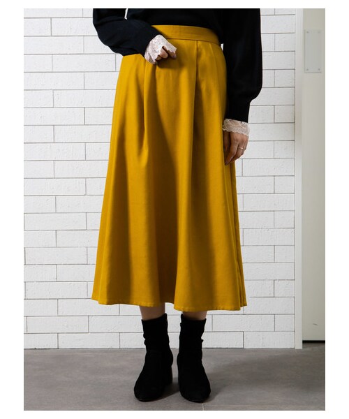 earth music&ecology（アースミュージックアンドエコロジー）の「レンチング™EV洗えるあったかスカート（スカート・ブラック/ベージュ/マスタード/ダークグリーン/チェックレッド/チェックネイビー/チェックブラウン/チェックブラック・F）」の15枚目の写真