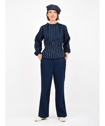 45R 45R 納戸納戸デニムの抜染プリントブラウス 45R（フォーティ