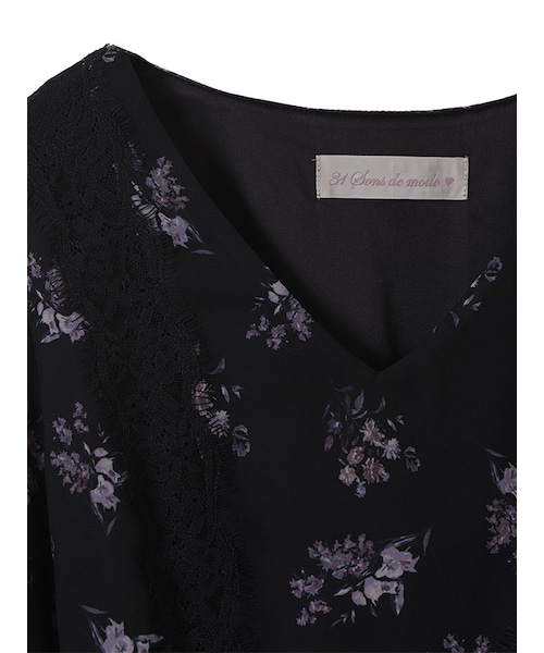 31 Sons de mode（トランテアン　ソン　ドゥ　モード）の「フラワープリントレース切替ワンピース（ワンピース/ドレス・レディース・ブラック/オフホワイト・36/38）」の7枚目の写真