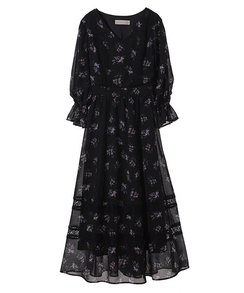 31 Sons de mode（トランテアン　ソン　ドゥ　モード）の「フラワープリントレース切替ワンピース（ワンピース/ドレス・レディース・ブラック/オフホワイト・36/38）」の3枚目の写真