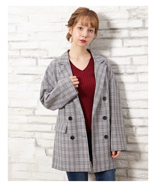 INGNI(イング)の「チェック柄BIG/Wテーラージャケット(ジャケット/アウター・レディース・グレー/チェック/グレー/チェックA/ブラウン/チェックA・M)」の8枚目の写真