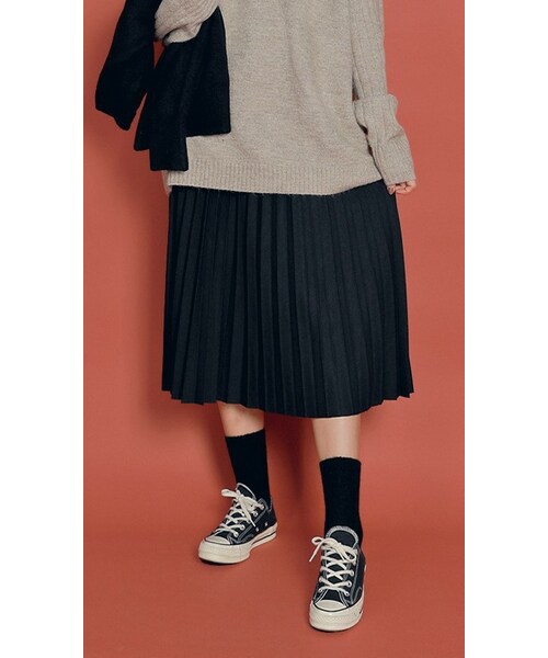 HOTPING(ホッピン)の「メランジカラープリーツニットロングスカート(スカート・レディース・Beige/Black/Grey・フリーサイズ)」の2枚目の写真