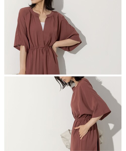 Re:EDIT（リエディ）の「[低身長向けSサイズ対応][お家で洗える]ウエストベルト付きVネックオールインワン（オールインワン・サロペット・レディース・ブラック/ブラウン/モカパープル・M/L/SC）」の14枚目の写真