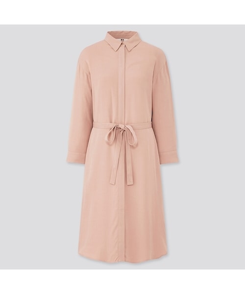 UNIQLO（ユニクロ）の「レーヨンシャツワンピース（7分袖）（ワンピース・レディース・NAVY 69/PINK 11・XXL/S/XS/M/L/XL）」の2枚目の写真