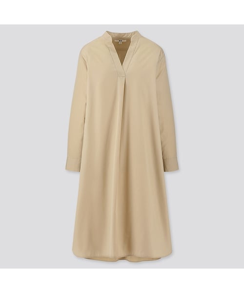 UNIQLO（ユニクロ）の「エクストラファインコットンAラインワンピース（長袖）（ワンピース・レディース・BLACK 09/BEIGE 31・S/XXL/XL/L/M/XS）」の2枚目の写真