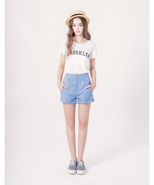 PAZZO（パッゾ）の「MIT BROOKLYN字母百搭T-SHIRT（トップス・レディース・白/丈青・S/M/L）」の3枚目の写真