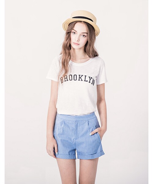 PAZZO（パッゾ）の「MIT BROOKLYN字母百搭T-SHIRT（トップス・レディース・白/丈青・S/M/L）」の4枚目の写真