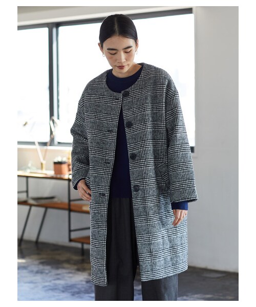 AMERICAN HOLIC(アメリカンホリック)の「ノーカラーフロントボタンコート(ジャケット/アウター・グレー/ブラックウォッチグリーン/グレンチェック・M/L)」の7枚目の写真
