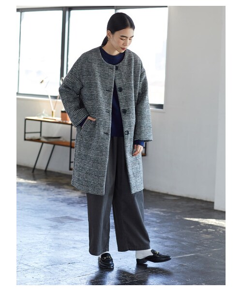 AMERICAN HOLIC(アメリカンホリック)の「ノーカラーフロントボタンコート(ジャケット/アウター・グレー/ブラックウォッチグリーン/グレンチェック・M/L)」の5枚目の写真