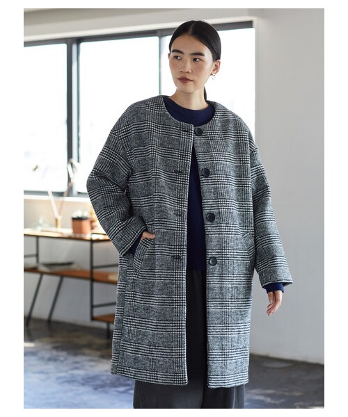 AMERICAN HOLIC(アメリカンホリック)の「ノーカラーフロントボタンコート(ジャケット/アウター・グレー/ブラックウォッチグリーン/グレンチェック・M/L)」の8枚目の写真