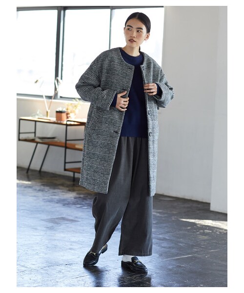 AMERICAN HOLIC(アメリカンホリック)の「ノーカラーフロントボタンコート(ジャケット/アウター・グレー/ブラックウォッチグリーン/グレンチェック・M/L)」の3枚目の写真